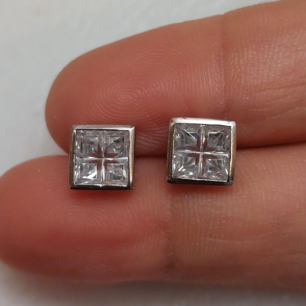 Nadri 925 Sterling Silver and Ice out CZ  Square Stud Earrings
